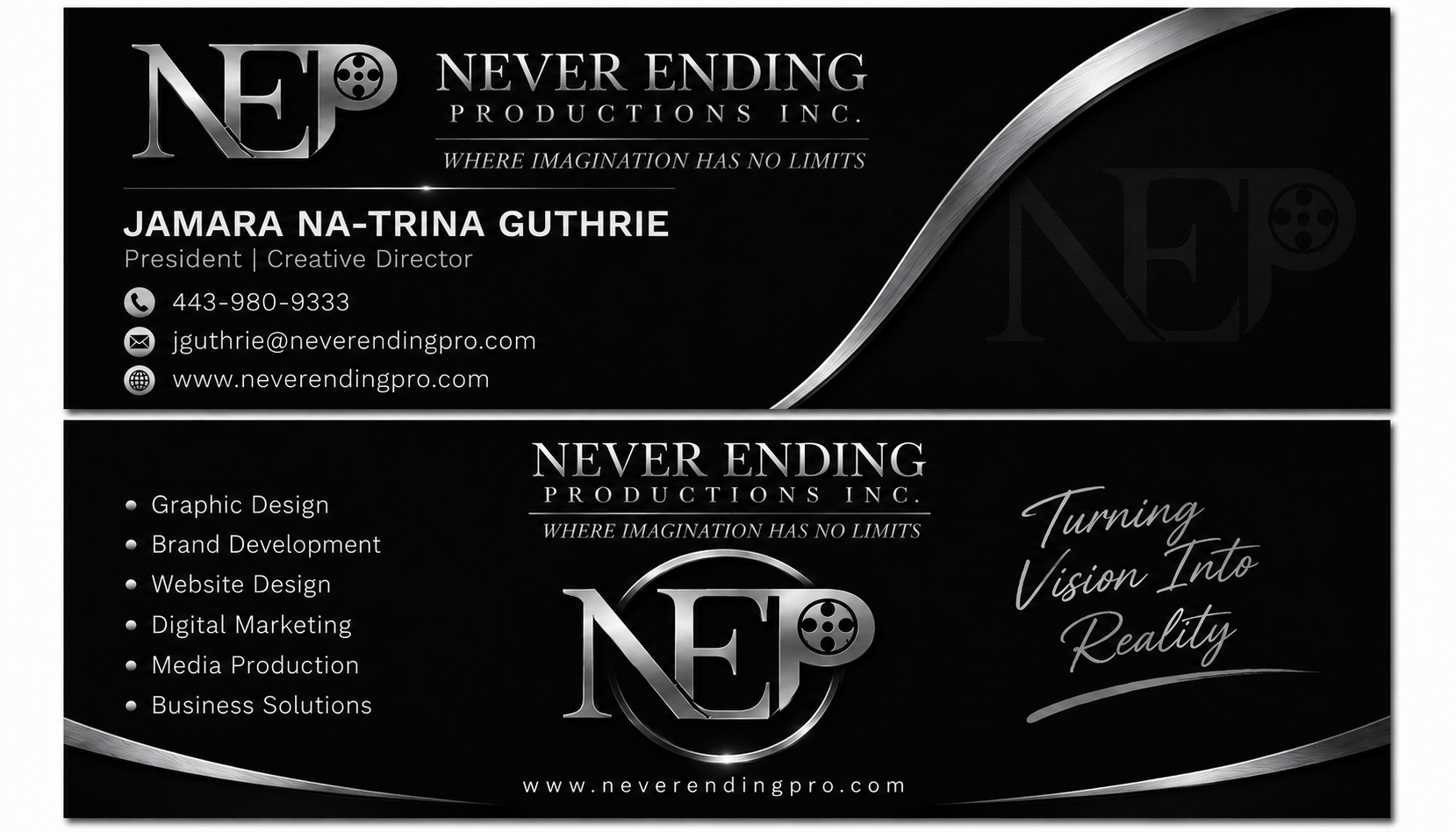 Never Ending Productions Inc. business card design